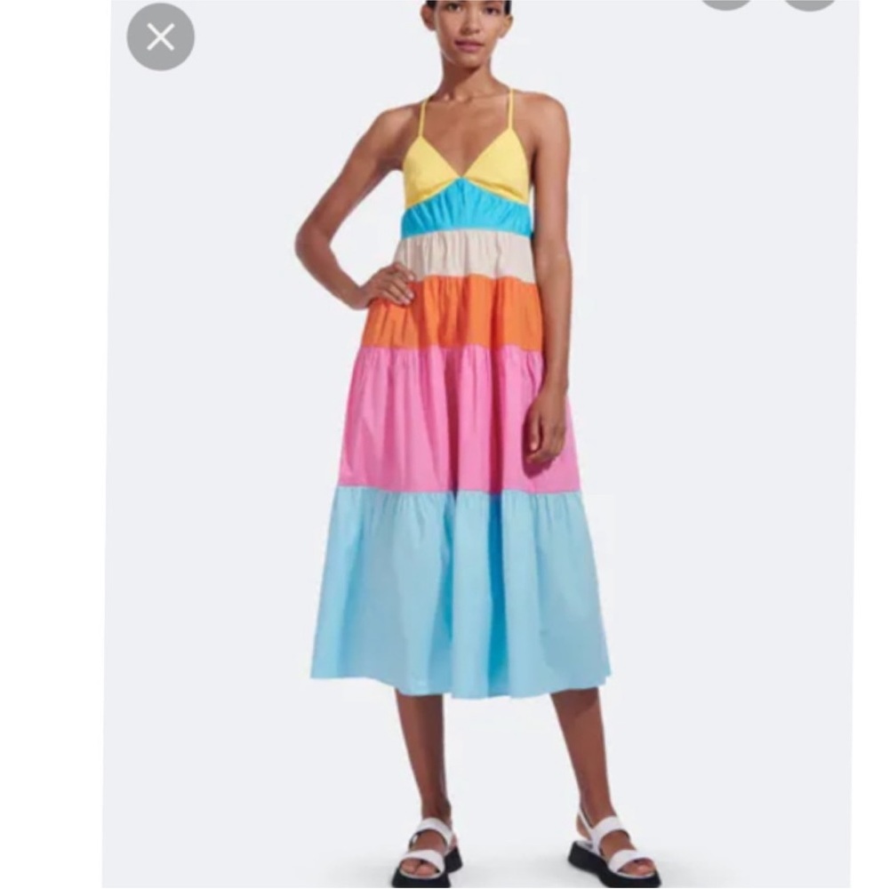 Staud Rainbow Striped Midi Cleo Dress Sz XS